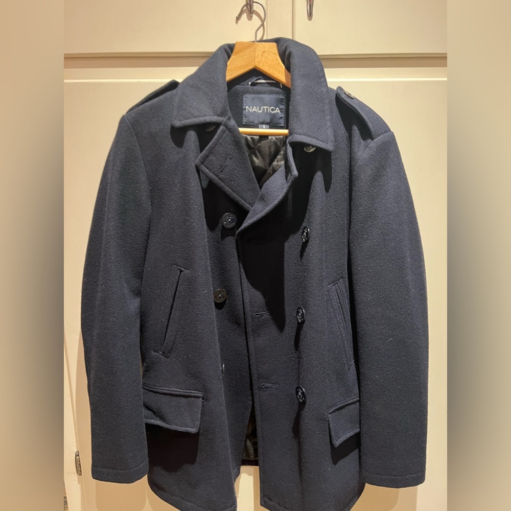Natica Navy Blue Mens Wool Pea Coat